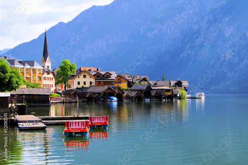 Photo: Lakeside village of Hallstatt in the Alps of Austria Lakeside village of Hallstatt in the Alps of Austria