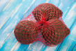 Sack with raw beet, horizontal shot