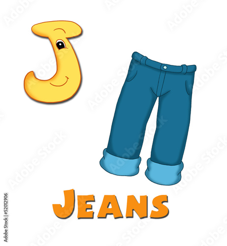 Illustration: alfabeto, jeans alfabeto, jeans