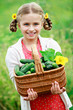 Vegetable garden - lovely girl with picked cucumbers in basket