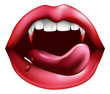 Vampire licking blood from sharp teeth