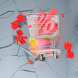Illustration: Einkaufswagen bricht durch Voronoi-Diagramm Struktur 3D Einkaufswagen bricht durch Voronoi-Diagramm Struktur 3D