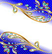 background with precious stones, gold pattern, and flowers