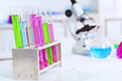 Photo: Chemistry laboratory glassware with colour liquids Chemistry laboratory glassware with colour liquids