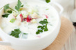 Cold Okroshka on yogurt, summer soup
