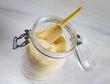brown sugar in a glass jar, selective focus