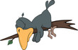 Vector: Darkly grey raven sleeping on a branch. Cartoon Darkly grey raven sleeping on a branch. Cartoon