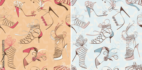 Vector: Two seamless patterns with high-heeled sandals Two seamless patterns with high-heeled sandals