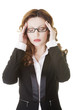 Businesswoman with a headache holding head