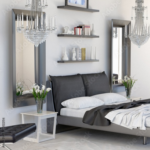 Illustration: Black And White Bedroom Black And White Bedroom