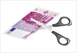 500 euro bill with scissors cut