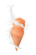Ice cream with milk splash, isolated on white background