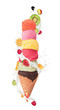 Photo: Ice cream with milk splash and pieces of fruit on white backgrou Ice cream with milk splash and pieces of fruit on white backgrou