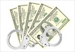 handcuffs with money isolated in white background