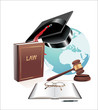 Vettoriale: international globe, scales of justice, gavel and book international globe, scales of justice, gavel and book