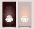 Karten für Cafe mit Cappuchino und Ornament, Zwei Varianten