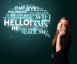 Young girl calling by phone with word cloud