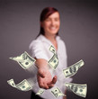 Young girl throwing money