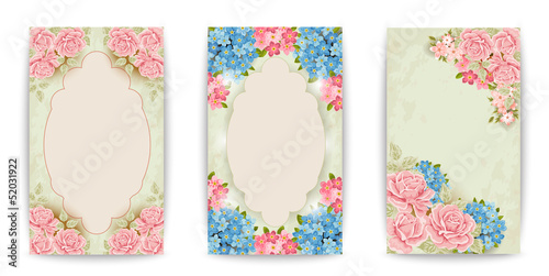 Illustration: Set: vintage labels with flowers. Raster version Set: vintage labels with flowers. Raster version
