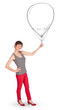 Pretty woman holding balloon drawing