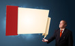 businessman presenting modern origami copy space