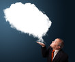 Photo: Crazy businessman presenting abstract cloud copy space Crazy businessman presenting abstract cloud copy space