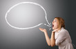 Young woman with modern speech bubble