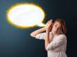 Young woman with modern speech bubble