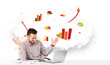 Handsome businessman with cloud in the background containing col