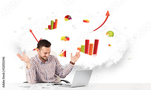 Photo: Handsome businessman with cloud in the background containing col Handsome businessman with cloud in the background containing col