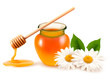 Vektor: Jar of honey and a dipstick with flower. Vector. Jar of honey and a dipstick with flower. Vector.