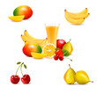 Group of summer and tropical fruit. Vector.