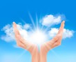 Vetor: Hands with a bright sun. Vector. Hands with a bright sun. Vector.