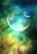 Illustration: Background with a Planet, Moon and Nebula Background with a Planet, Moon and Nebula