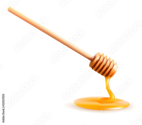 Vector: Honey with dipper. Vector illustration. Honey with dipper. Vector illustration.
