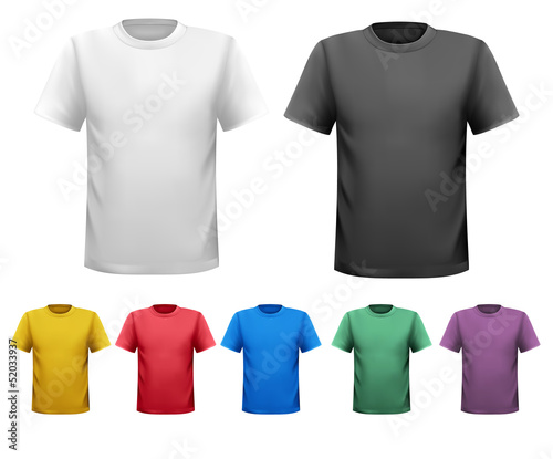 Vector: Black and white and color men t-shirts. Design template. Vector Black and white and color men t-shirts. Design template. Vector