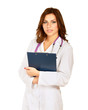 Photo: Portrait of young doctor or medic with folder and stethoscope Portrait of young doctor or medic with folder and stethoscope