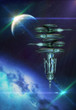 Background with a Planet, Moon, Nebula and Spacestation