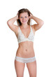 Photo: Schöne schlanke blonde Frau in weißer Unterwäsche Schöne schlanke blonde Frau in weißer Unterwäsche