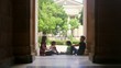 Students in university, group of young men and women talking