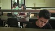 Young people at school, students studying in college library