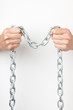 hands holding a chain. isolated on white background