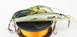 fishing wobblers and fishing line on white background.