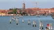 Boat crossing the scene in the laguna of Venice