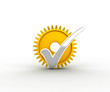 Silver check mark and gold gear