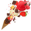 Chocolate ice cream with scoops in motion