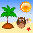 Vetor: Summer holiday background with owl Summer holiday background with owl