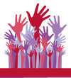 Large group of happy hands with copy space vector.
