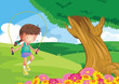 A girl playing jumping rope at the hill