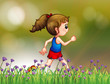 A girl jogging near the garden